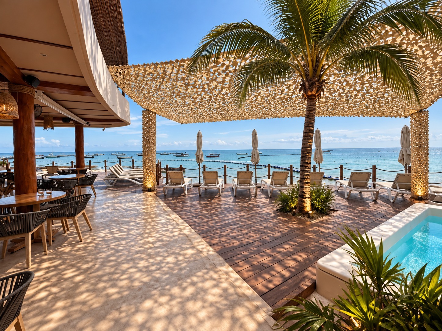 Deck de Fragata Beach Club frente al mar Caribe